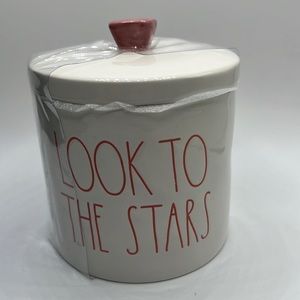 NWT Rae Dunn LOOK TO THE STARS White/Pink Jar Storage Container with Lid 4"